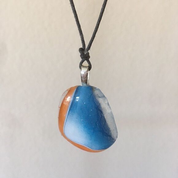 Blue and Orange Handmade Glass Necklace - Picture 2 of 3
